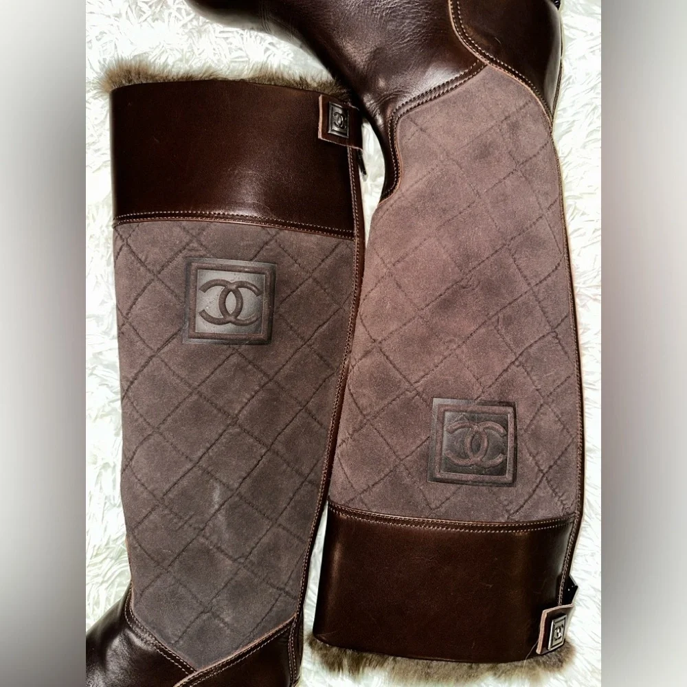 Chanel Suede & Leather Riding Boots in Espresso Brown Size 36.5